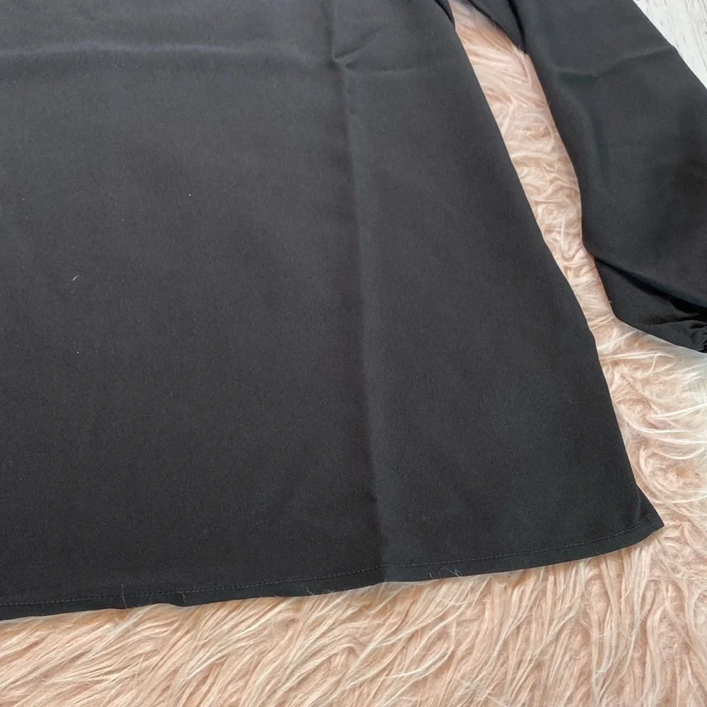 NWT J. Crew Puff Sleeve Satin-Back Crepe Top Black sz MT